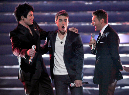 Adam Lambert, Kris Allen, Ryan Seacrest, American Idol Adam Lambert, Kris Allen, Ryan Seacrest, American Idol
